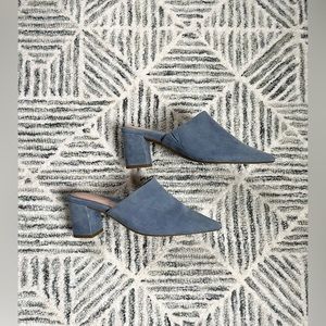 Taryn Rose Suede Pointed-Toe Mule Heels, Baby Blue (Size 8)